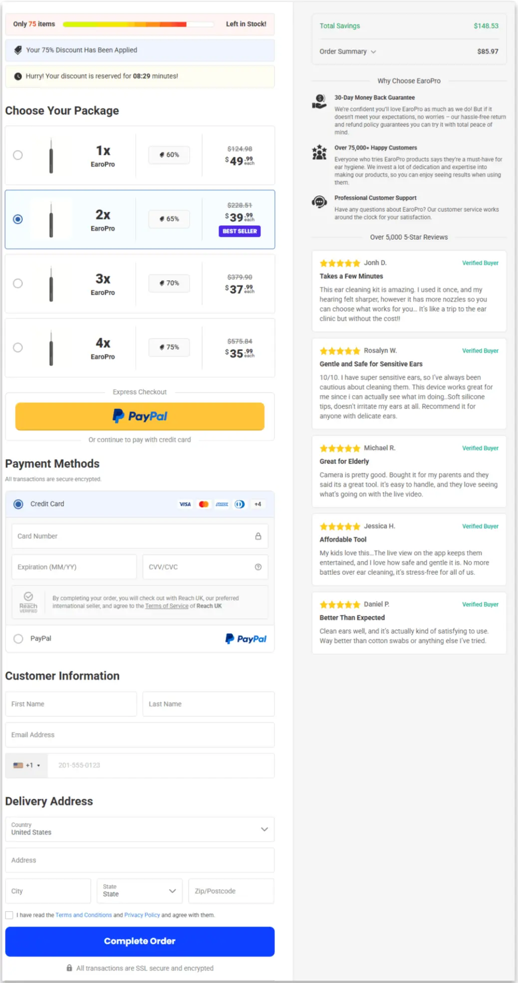 EaroPro Secure Checkout Page